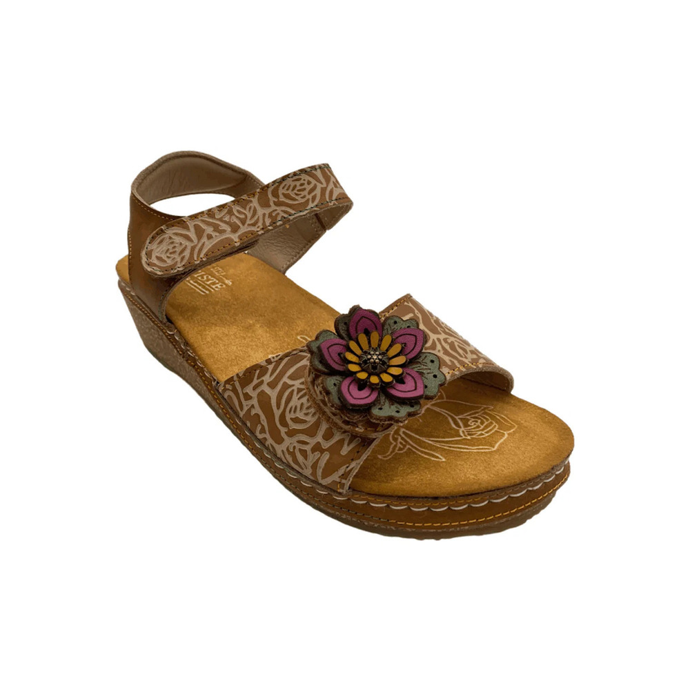 L'Artiste by Spring Step Leather Wedge Sandals Cuteness Camel Multi - Medium